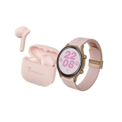 *TECHMADE SMARTWATCH GOLD ROSE CASE + PK BELT + PK EARBUD BUNDLE