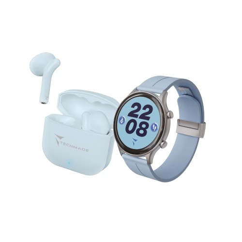 *TECHMADE SMARTWATCH SILVER CASE + LBL BELT + LBL EARBUD BUNDLE