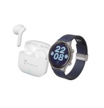 *TECHMADE SMARTWATCH SILVER CASE + BL BELT + WHITE EARBUD BUNDLE