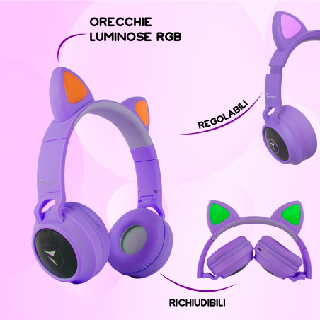TECHMADE FUNNY CUFFIE SENZA FILO LED MIC E TASTI FUNZ.PURPLE