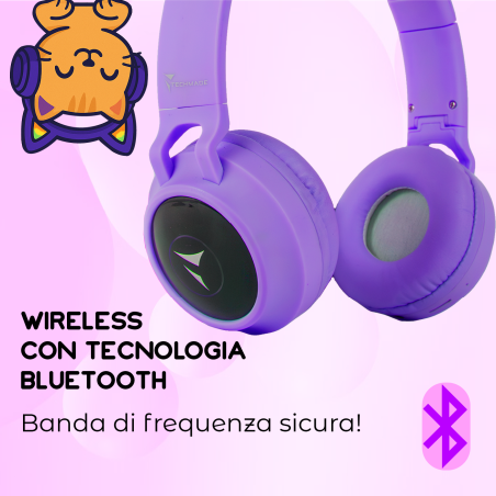 TECHMADE FUNNY CUFFIE SENZA FILO LED MIC E TASTI FUNZ.PURPLE
