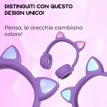 TECHMADE FUNNY CUFFIE SENZA FILO LED MIC E TASTI FUNZ.PURPLE