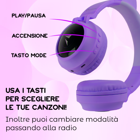 TECHMADE FUNNY CUFFIE SENZA FILO LED MIC E TASTI FUNZ.PURPLE
