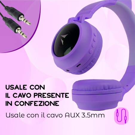 TECHMADE FUNNY CUFFIE SENZA FILO LED MIC E TASTI FUNZ.PURPLE