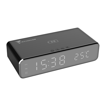 TECHMADE SVEGLIA DIGITALE CON RICARICA WIRELESS 15WATT NERA