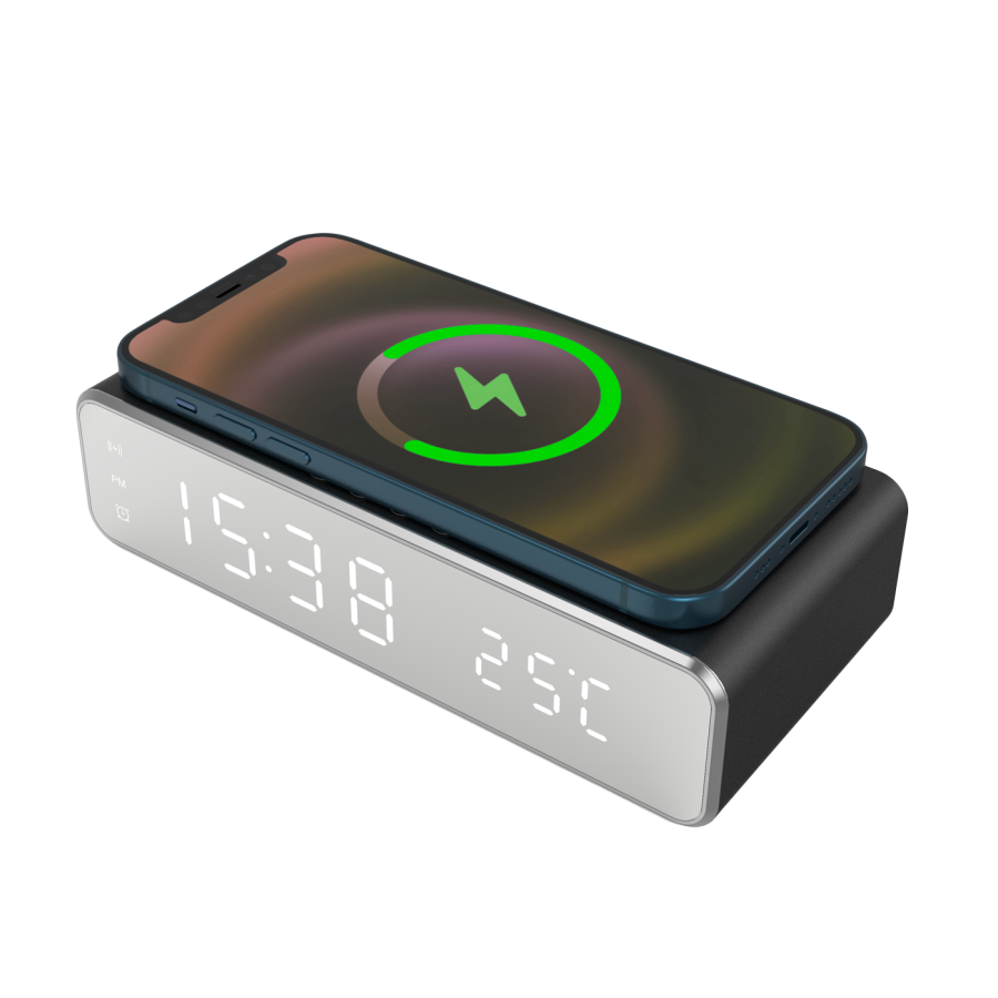 TECHMADE SVEGLIA DIGITALE CON RICARICA WIRELESS 15WATT NERA TECHMADE SVEGLIA DIGITALE CON RICARICA WIRELESS 15WATT NERA