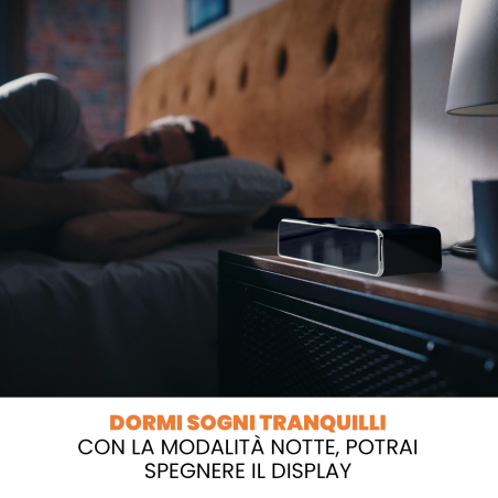 TECHMADE SVEGLIA DIGITALE CON RICARICA WIRELESS 15WATT NERA