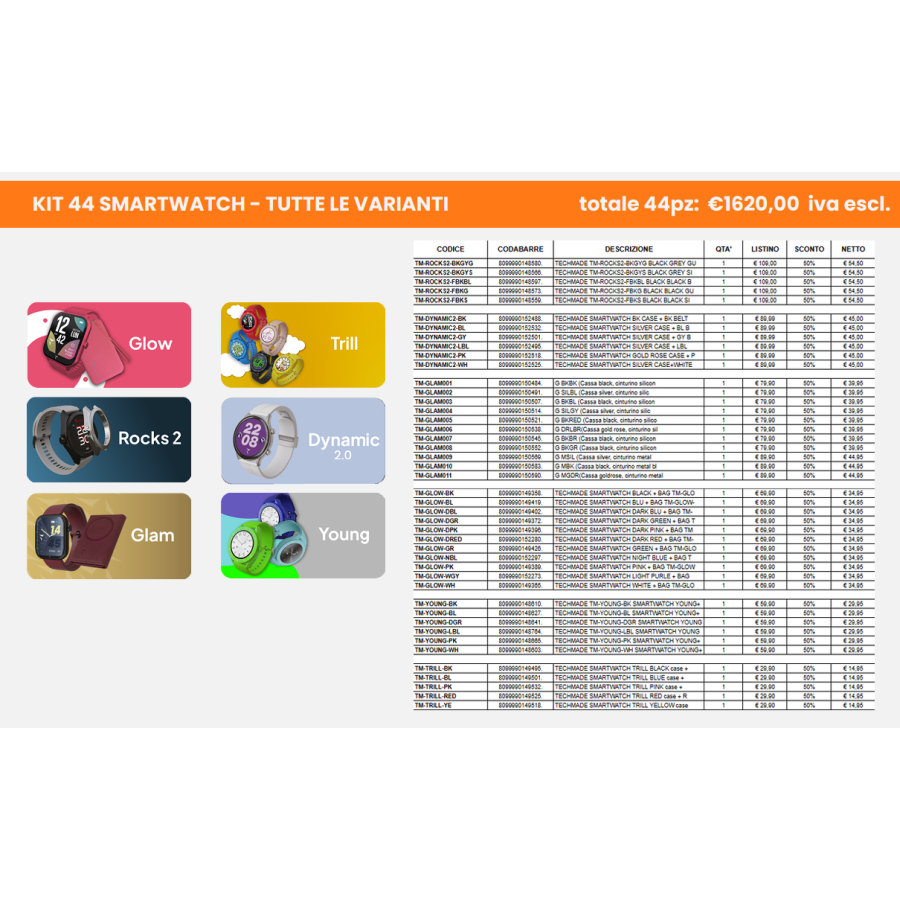 TECHMADE KIT DA 44 SMARTWATCH TECHMADE (KIT COMPLETO)