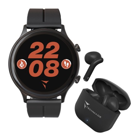 *TECHMADE SMARTWATCH BK CASE + BK BELT + BKEARBUD BUNDLE