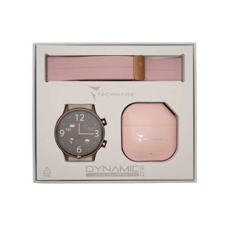 *TECHMADE SMARTWATCH GOLD ROSE CASE + PK BELT + PK EARBUD BUNDLE