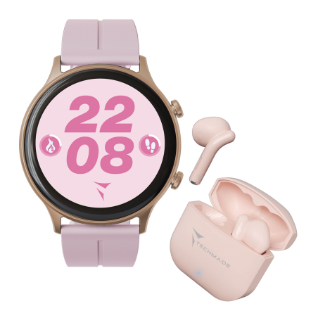 *TECHMADE SMARTWATCH GOLD ROSE CASE + PK BELT + PK EARBUD BUNDLE