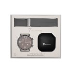 *TECHMADE SMARTWATCH SILVER CASE + GY BELT + BK EARBUD BUNDLE