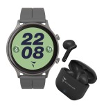 *TECHMADE SMARTWATCH SILVER CASE + GY BELT + BK EARBUD BUNDLE