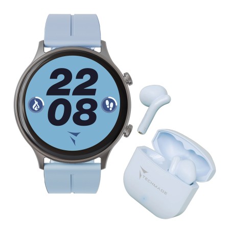 *TECHMADE SMARTWATCH SILVER CASE + LBL BELT + LBL EARBUD BUNDLE