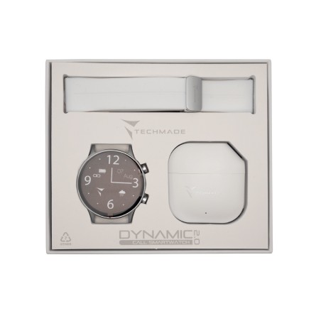 *TECHMADE SMARTWATCH SILVER CASE+WHITE BELT+WHITE EARBUD BUNDLE
