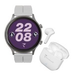 *TECHMADE SMARTWATCH SILVER CASE+WHITE BELT+WHITE EARBUD BUNDLE