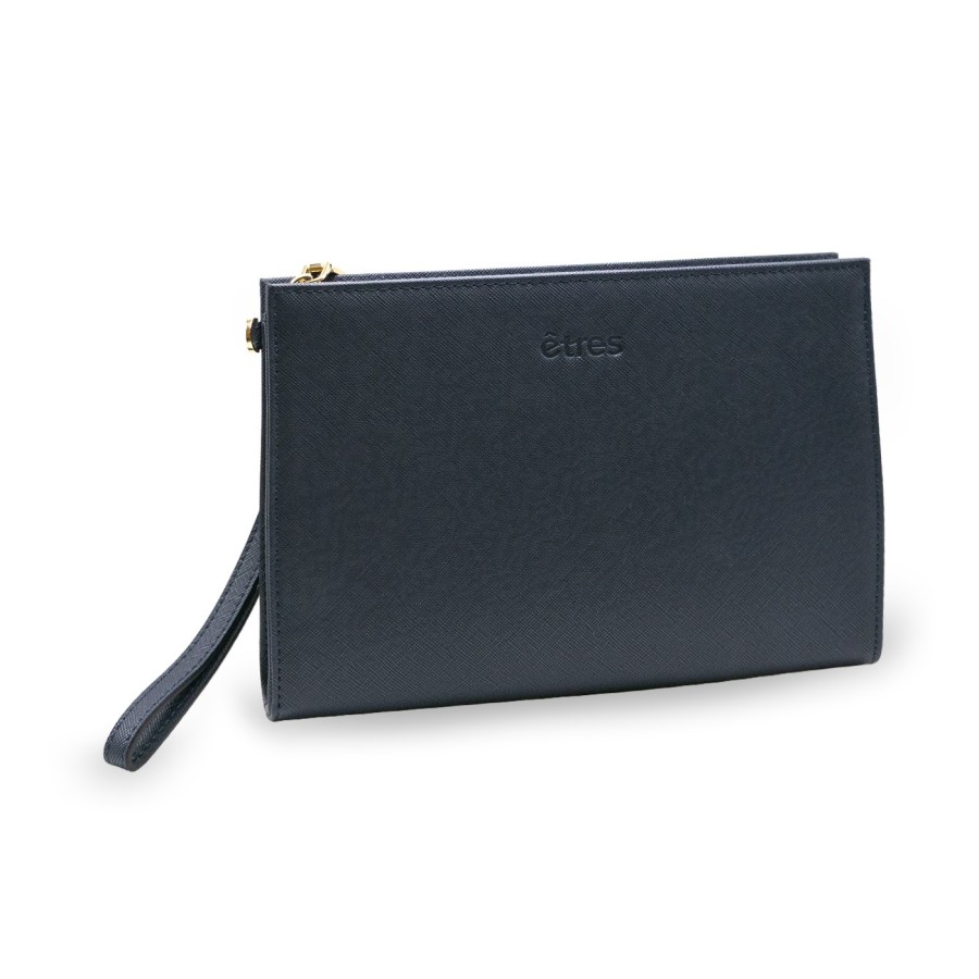 ETRES HANDBAG SAFFIANO BLUE-GOLD IN SIMILPELLE CONZIP E TRACOLLA